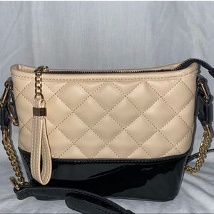 Black and Beige Quilted Crossbody Bag